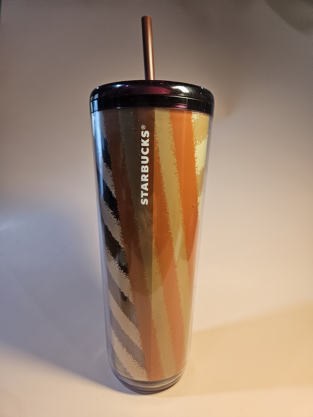 Starbucks Insulated TumblerMetallic Brown & Orange . New Missing Straw Topper 18